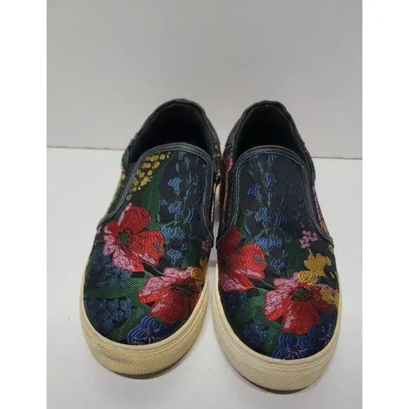ERDEM x H&M Floral Slip On Black Navy Jacquard Shoes Sneakers Women's Size 7 - Picture 1 of 8